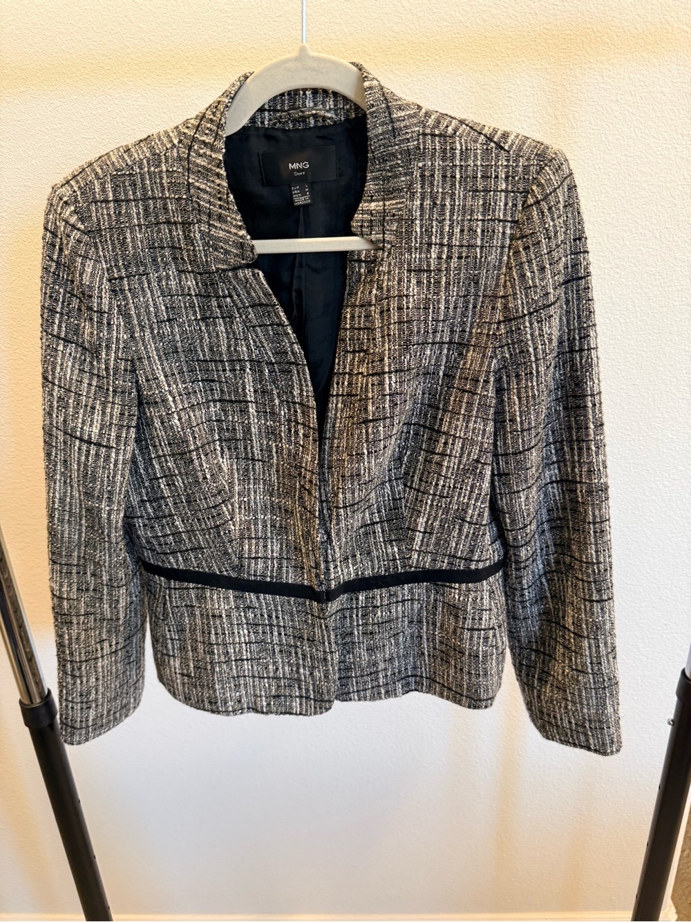 Mango Black and White Textured Tweed Blazer